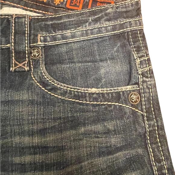 Rock Revival Jeans Mens 34 Casual Denim Embroided Distressed Boot Cut Pants - Picture 6 of 16
